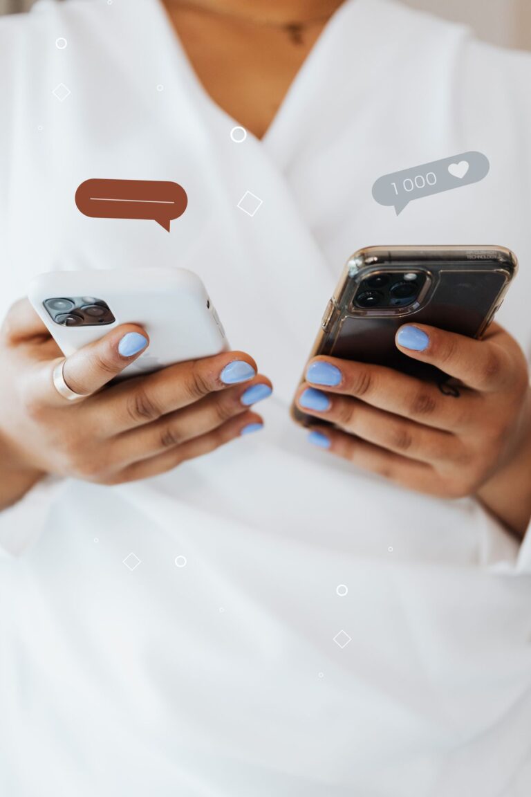 Two smartphones held side by side when preparing to change devices