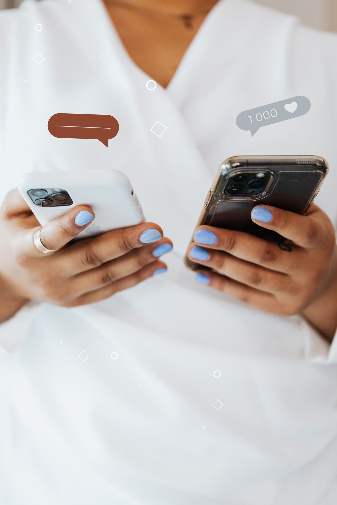 Two smartphones held side by side when preparing to change devices